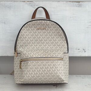 Michael Kors Cream and Brown Monogram Backpack